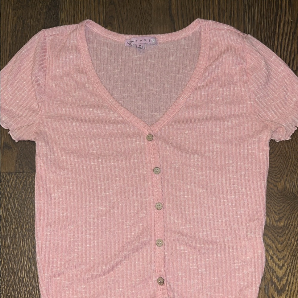 Crave Fame Pink Button Down Shirt Short Sleeve